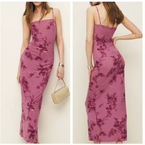 Reformation Elise Midi Dress - Hothouse Rose Pink Floral Stretchy Knit